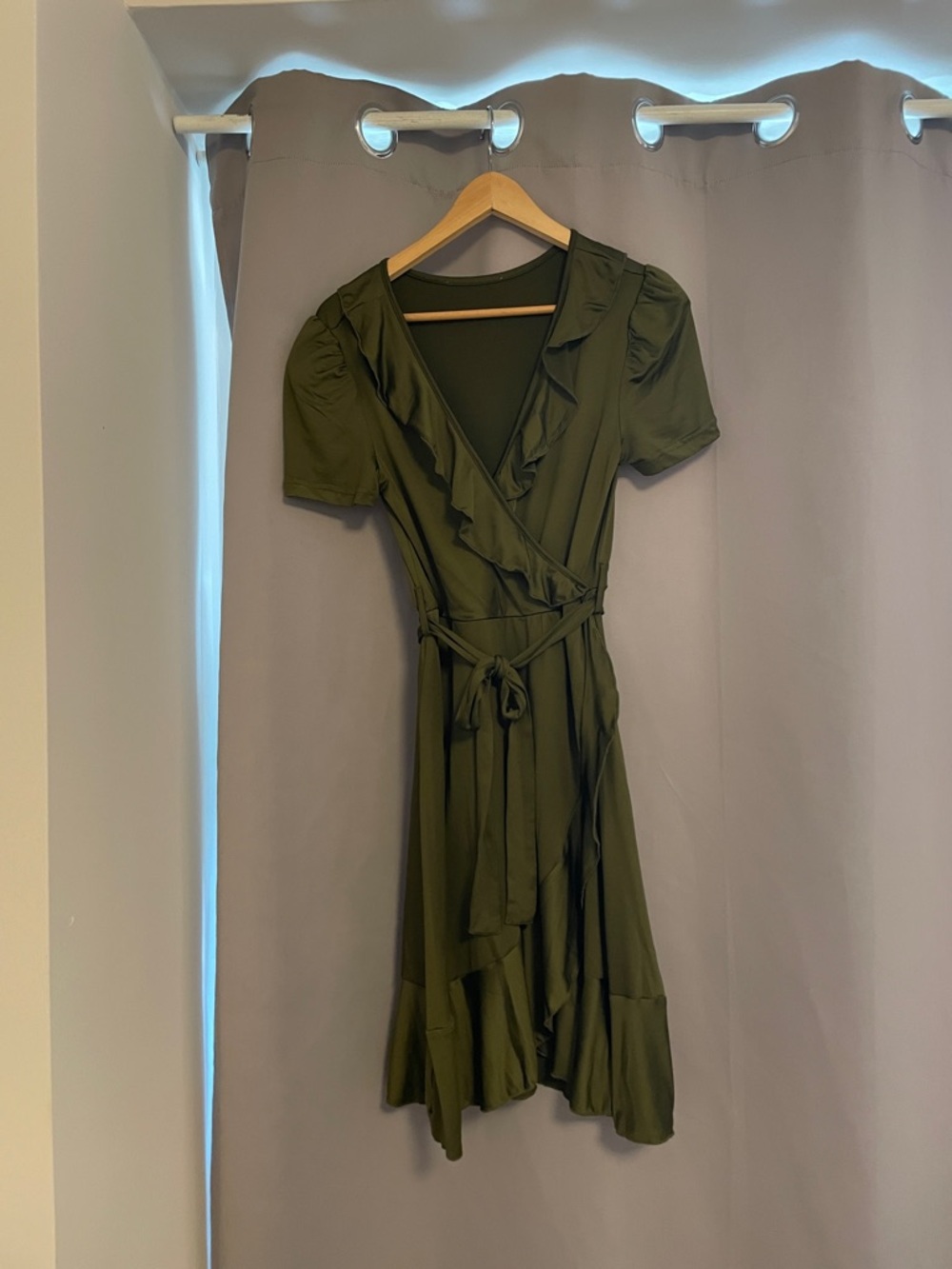 Olive Green Ruffle Wrap Dress